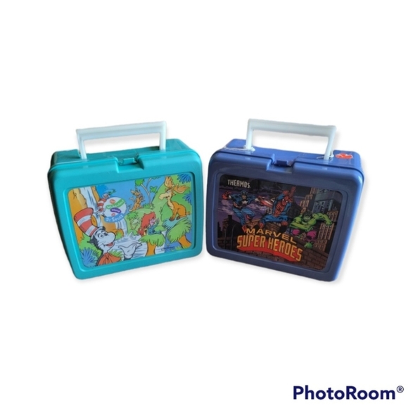 Thermos Other - Vintage Thermos Plastic Marvel and Dr. Seuss Lunchboxes with Thermoses